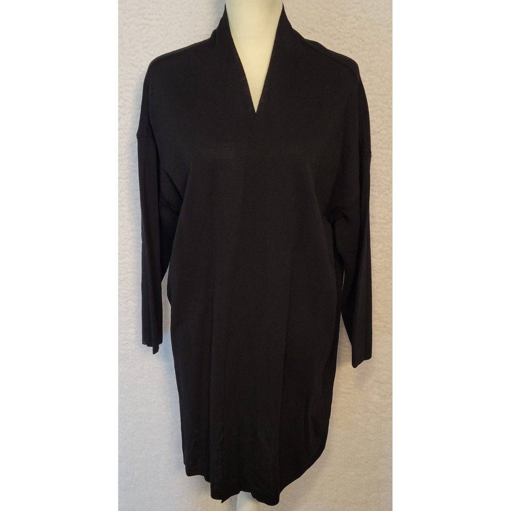 Chicos Open Front Sweater Black Size 3 NEW Reversible 3/4 Sleeve Cardigan 1346